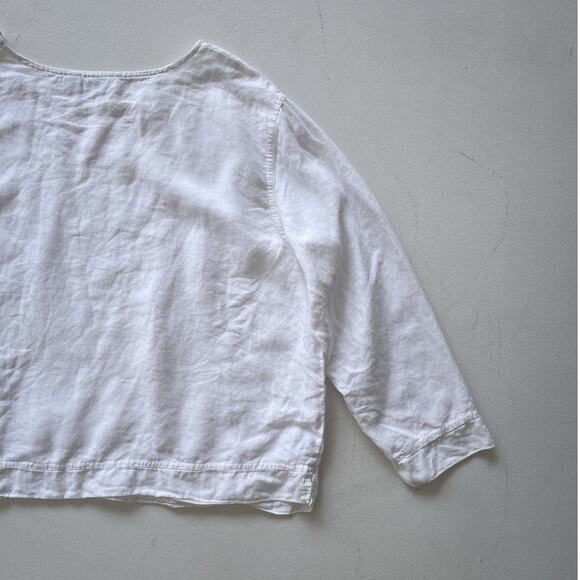 J. JILL White Linen Long Sleeve Pocket Top / Sz 3X / Lagenlook Minimal Casual - Picture 7 of 13